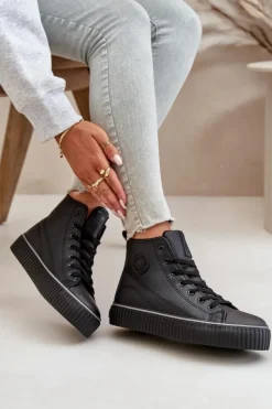 Damskie Ocieplane Trampki Z Eko Skóry Big Star OO274790 Czarne