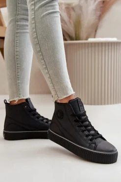 Damskie Ocieplane Trampki Z Eko Skóry Big Star OO274790 Czarne