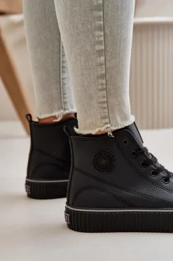 Damskie Ocieplane Trampki Z Eko Skóry Big Star OO274790 Czarne