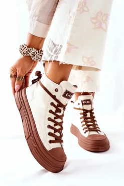 Damskie Ocieplane Trampki GOE Wysokie II2N4034 Białe