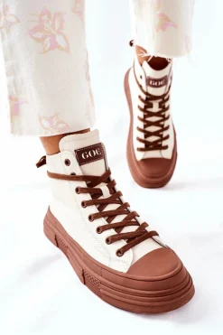 Damskie Ocieplane Trampki GOE Wysokie II2N4034 Białe