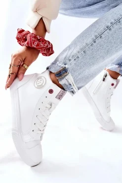 Damskie Ocieplane Trampki Cross Jeans Wysokie Białe II2R4010C