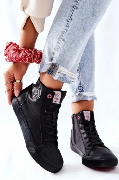 Damskie Ocieplane Trampki Cross Jeans Wysokie Czarne II2R4009C