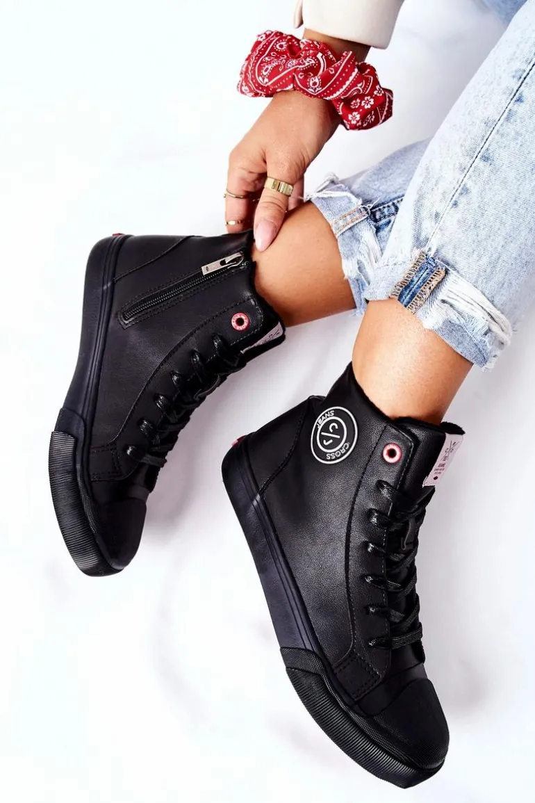 Damskie Ocieplane Trampki Cross Jeans Wysokie Czarne II2R4009C