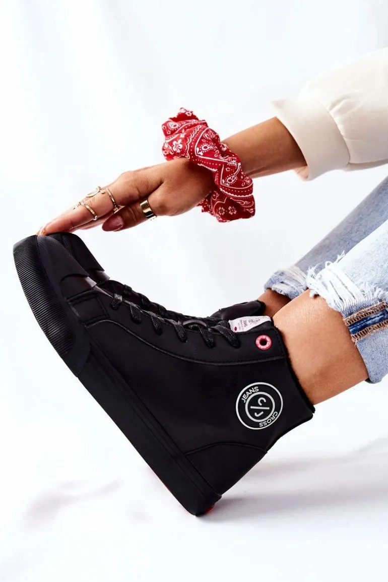 Damskie Ocieplane Trampki Cross Jeans Wysokie Czarne II2R4009C