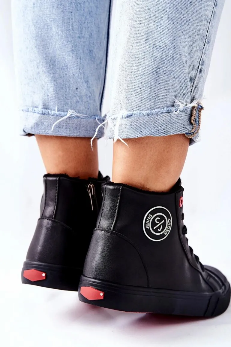 Damskie Ocieplane Trampki Cross Jeans Wysokie Czarne II2R4009C