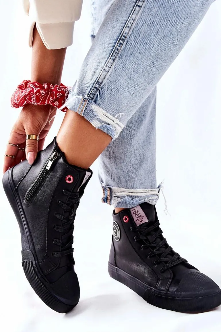 Damskie Ocieplane Trampki Cross Jeans Wysokie Czarne II2R4009C