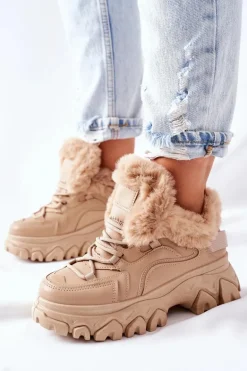 Damskie Ocieplane Trapery Beżowe Limerick