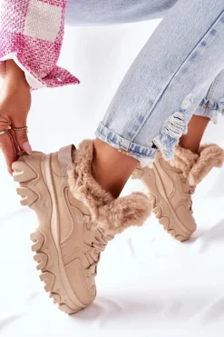 Damskie Ocieplane Trapery Beżowe Limerick