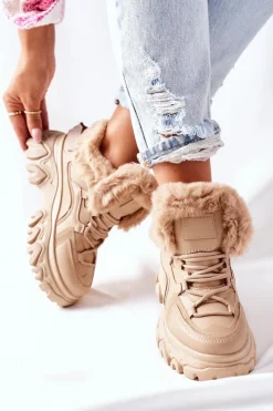 Damskie Ocieplane Trapery Beżowe Limerick