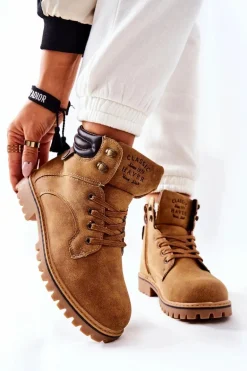 Damskie Ocieplane Trapery Na Suwak Camel Lenox