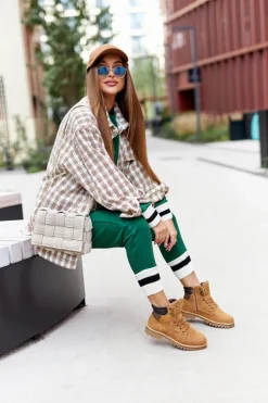 Damskie Ocieplane Trapery Na Suwak Camel Lenox