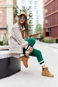 Damskie Ocieplane Trapery Na Suwak Camel Lenox