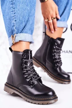 Damskie Ocieplane Trapery Glany Matowe Czarne Thunder