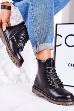 Damskie Ocieplane Trapery Glany Matowe Czarne Thunder