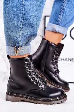 Damskie Ocieplane Trapery Glany Matowe Czarne Thunder