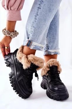 Damskie Ocieplane Trapery Czarne Limerick