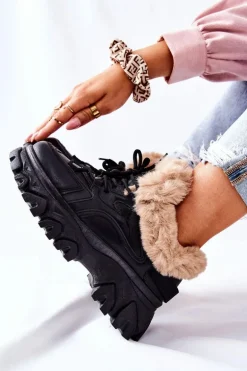 Damskie Ocieplane Trapery Czarne Limerick