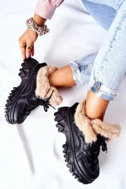 Damskie Ocieplane Trapery Czarne Limerick