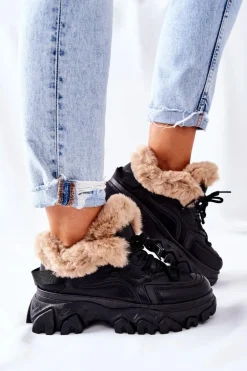 Damskie Ocieplane Trapery Czarne Limerick