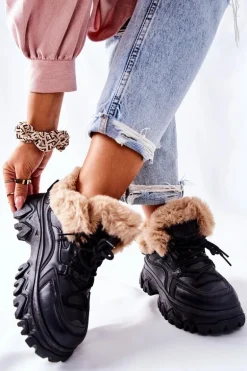 Damskie Ocieplane Trapery Czarne Limerick