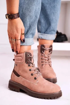 Damskie Ocieplane Workery Trapery Różowe Timber