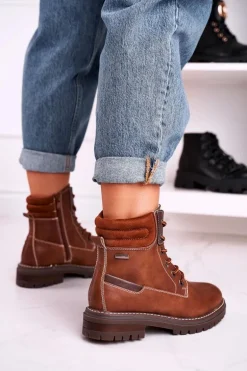 Damskie Ocieplane Workery Trapery Brązowe Timber