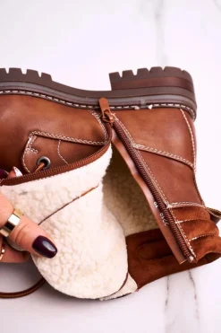 Damskie Ocieplane Workery Trapery Brązowe Timber