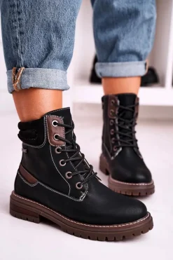 Damskie Ocieplane Workery Trapery Czarne Timber