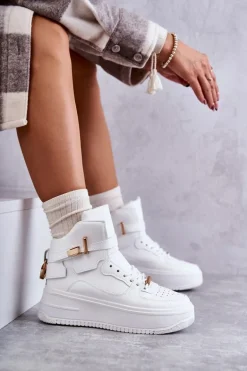Damskie Ocieplane Wysokie Buty Sportowe Białe Lexa