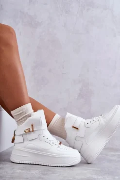 Damskie Ocieplane Wysokie Buty Sportowe Białe Lexa