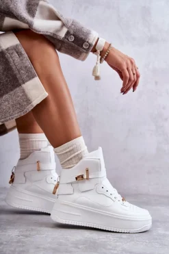 Damskie Ocieplane Wysokie Buty Sportowe Białe Lexa