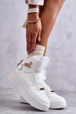 Damskie Ocieplane Wysokie Buty Sportowe Białe Lexa