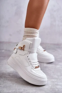 Damskie Ocieplane Wysokie Buty Sportowe Białe Lexa