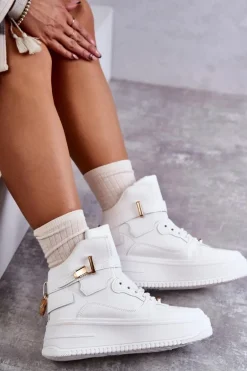 Damskie Ocieplane Wysokie Buty Sportowe Białe Lexa