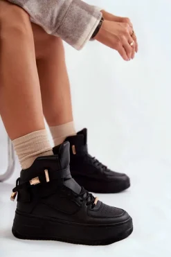 Damskie Ocieplane Wysokie Buty Sportowe Czarne Lexa