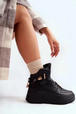 Damskie Ocieplane Wysokie Buty Sportowe Czarne Lexa