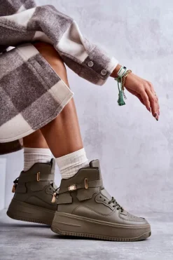 Damskie Ocieplane Wysokie Buty Sportowe Zielone Lexa