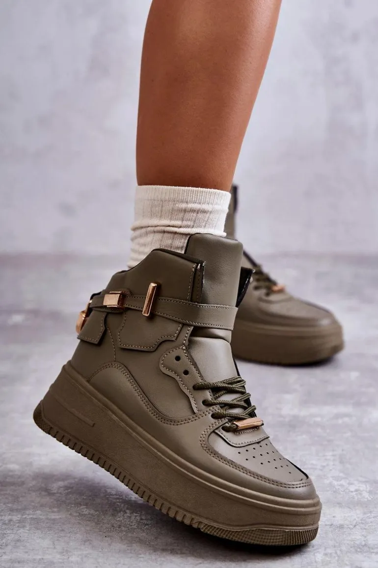 Damskie Ocieplane Wysokie Buty Sportowe Zielone Lexa