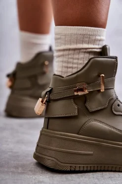 Damskie Ocieplane Wysokie Buty Sportowe Zielone Lexa