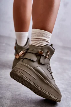 Damskie Ocieplane Wysokie Buty Sportowe Zielone Lexa