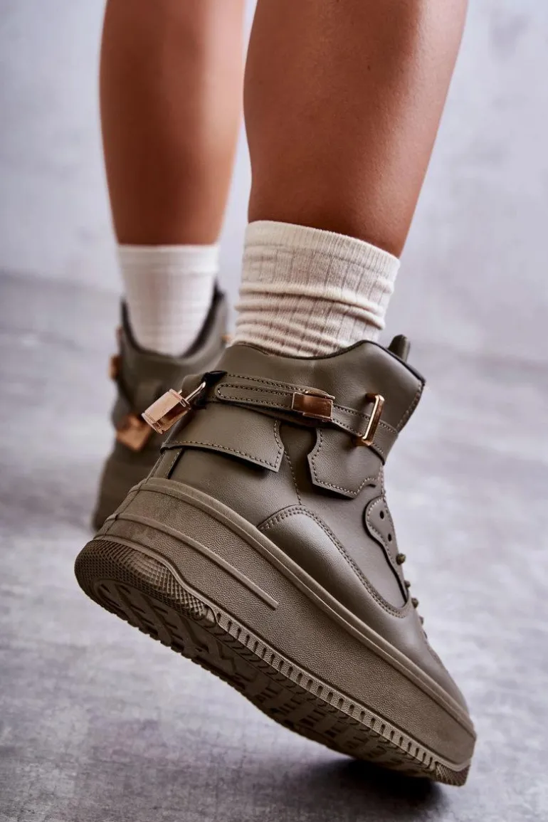 Damskie Ocieplane Wysokie Buty Sportowe Zielone Lexa