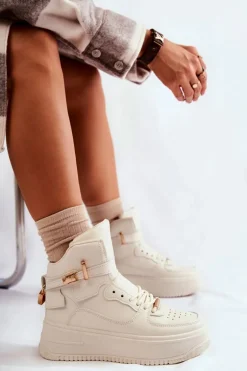 Damskie Ocieplane Wysokie Buty Sportowe Beżowe Lexa