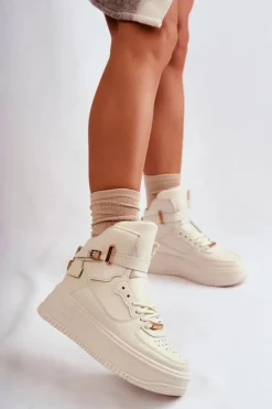 Damskie Ocieplane Wysokie Buty Sportowe Beżowe Lexa