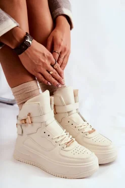 Damskie Ocieplane Wysokie Buty Sportowe Beżowe Lexa