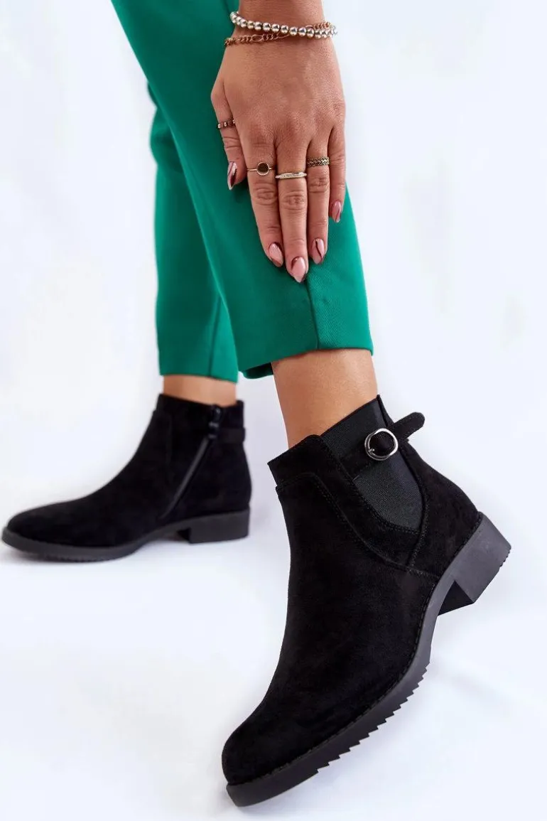 Damskie Ocieplane Zamszowe Botki Sztyblety Czarne Janette
