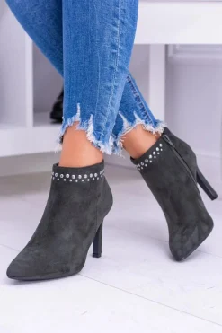 Damskie Oliwkowe Botki Na Szpilce Nity Bemi