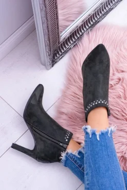 Damskie Oliwkowe Botki Na Szpilce Nity Bemi