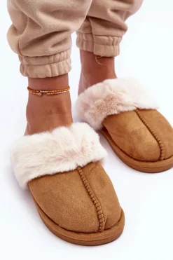 Damskie Papcie Klapki z Futerkiem Camel Pinky