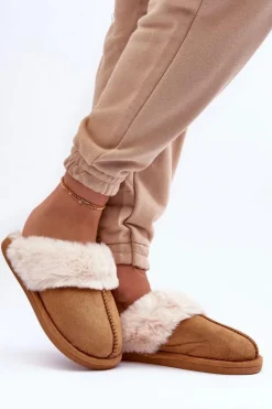 Damskie Papcie Klapki z Futerkiem Camel Pinky